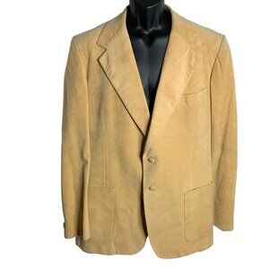 Vintage 70s Ultra Suede Blazer Jacket 46 Camel Tan Lined Pockets Notch Collar